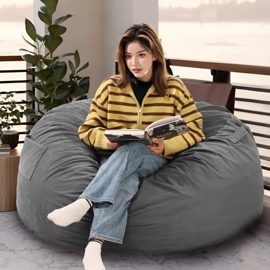 4FT Sofa Bean Bag Chair Oversized Beanbag for Adults with Soft Removable Cover Dark Gray