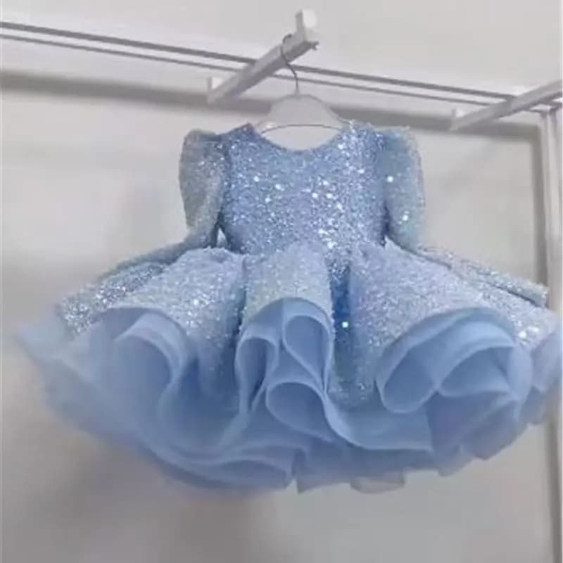 0-12Years old Fashionable Lace Fluffy Dress Carnival Birthday Party Performance Costum Girl's Sequin Princess Dress