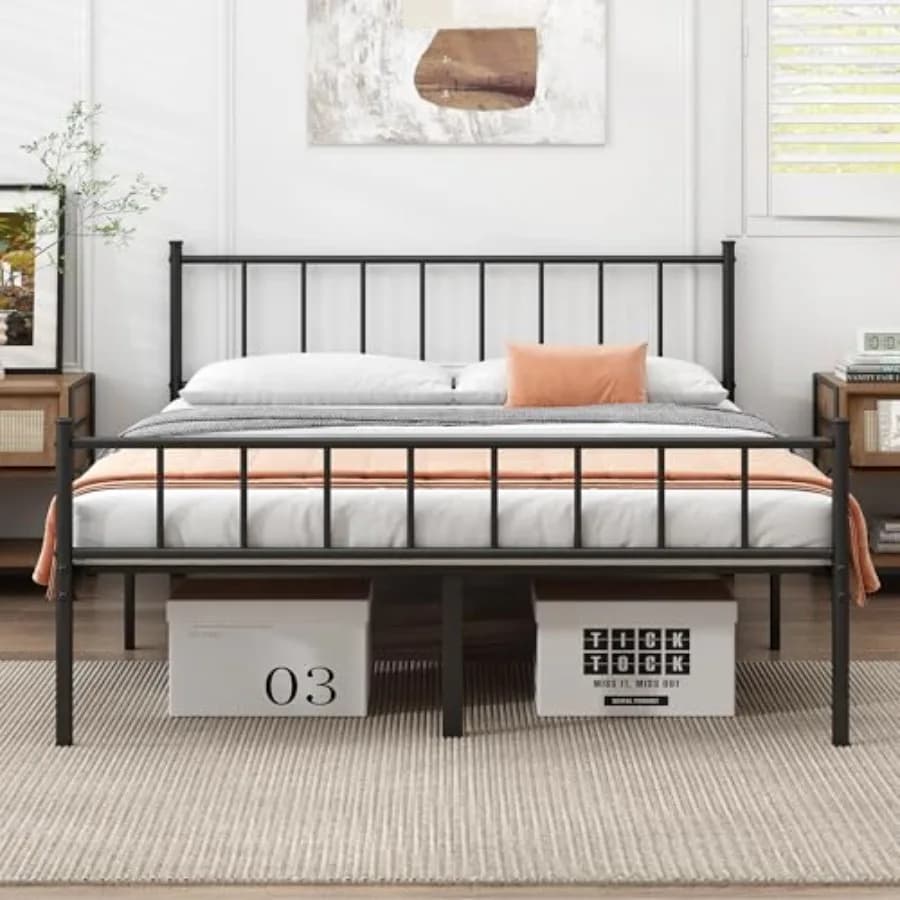 Bed Frame-Classic Metal Platform Bed Frame, Mattress Foundation with Steel Slat Support, Under Foundation Storage, No Box Sprin