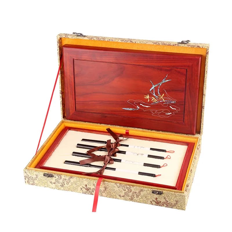 Inlaid silver inlaid shell mahogany brush gift box set wolf hair small case iron head also hair calligraphy practice scripture