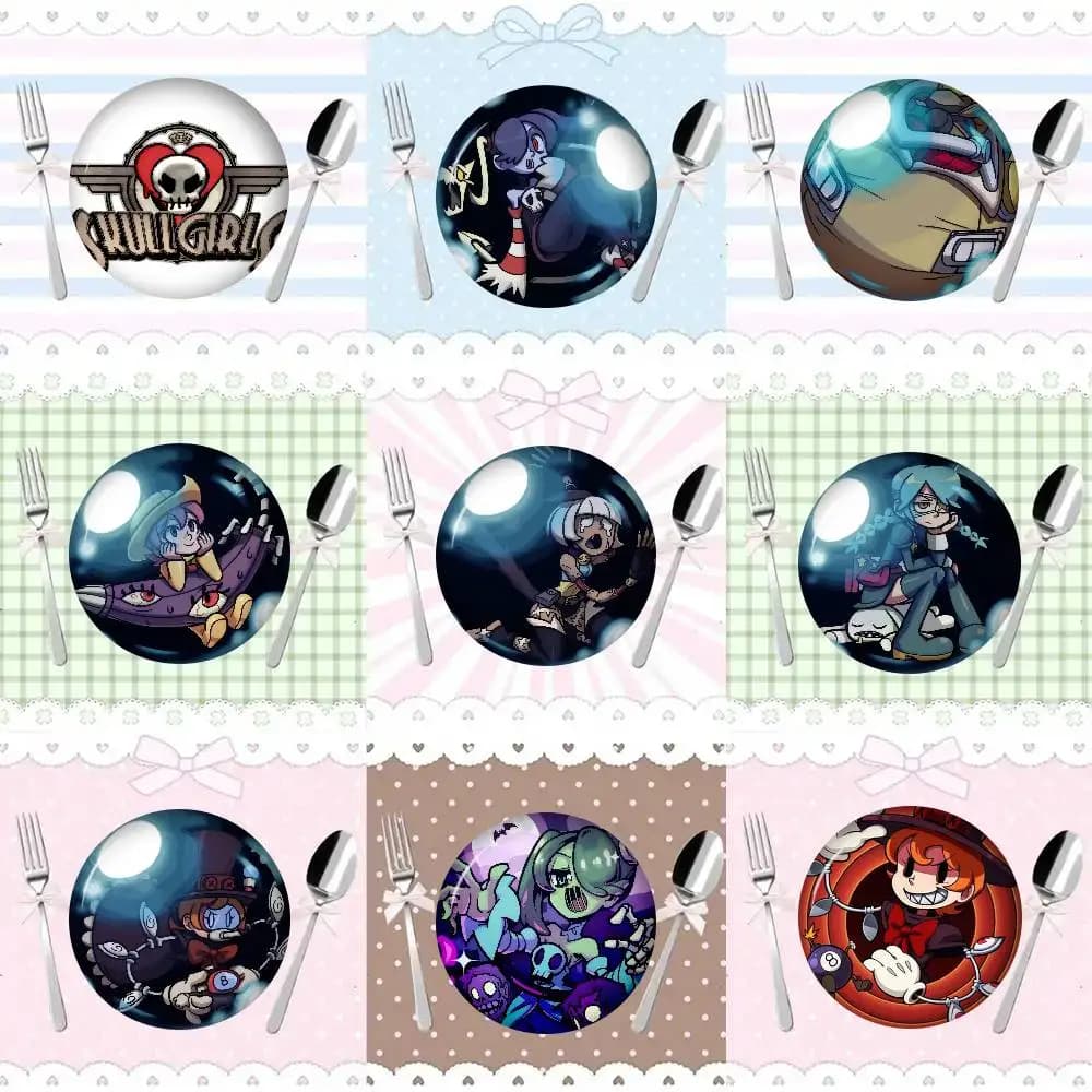 Game s-s-Skullgirls logo Cute Anime Figure Icon Badge Handmade Tinplate Brooch For Backpack Clothes Chest Ornament Gifts