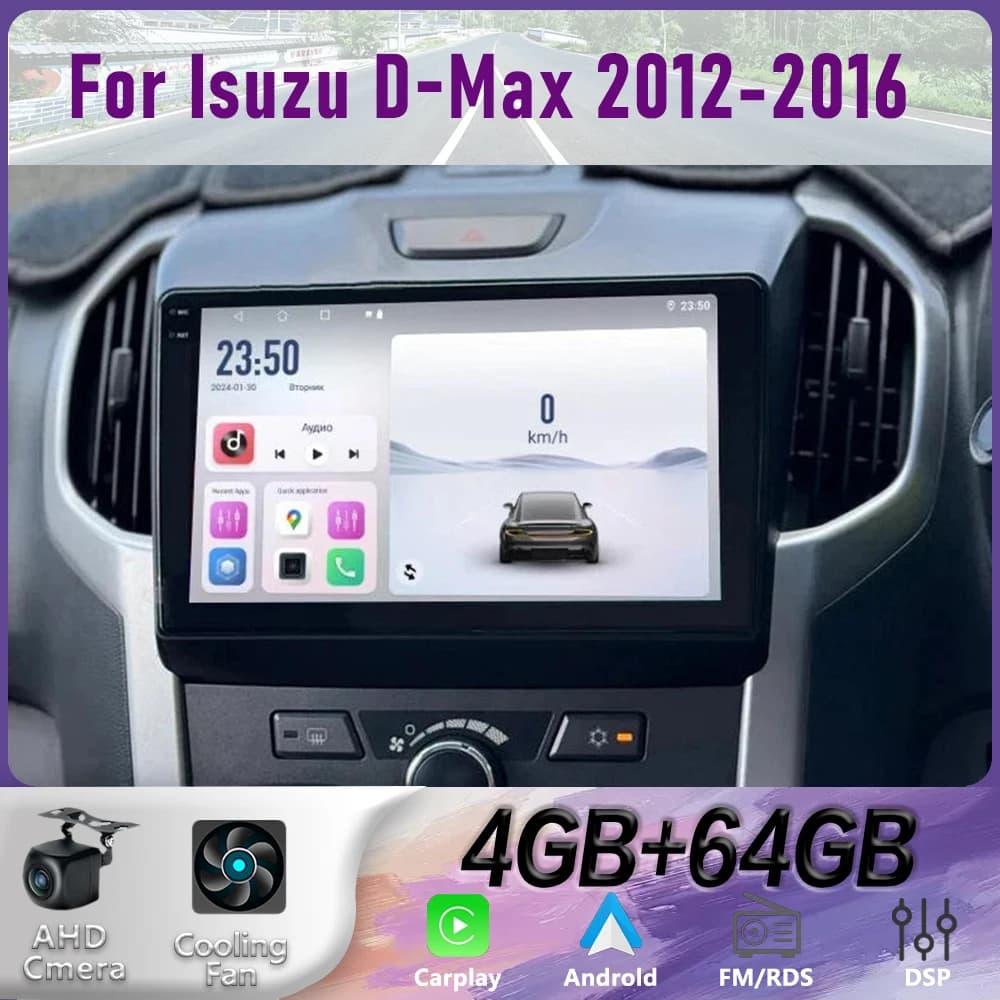 GPS 9“ For Isuzu D-Max 2012-2016 Wireless CarPlay Android 15 Car Radio WIFI Multimedia Player Head Google Camera 4GB+64GB
