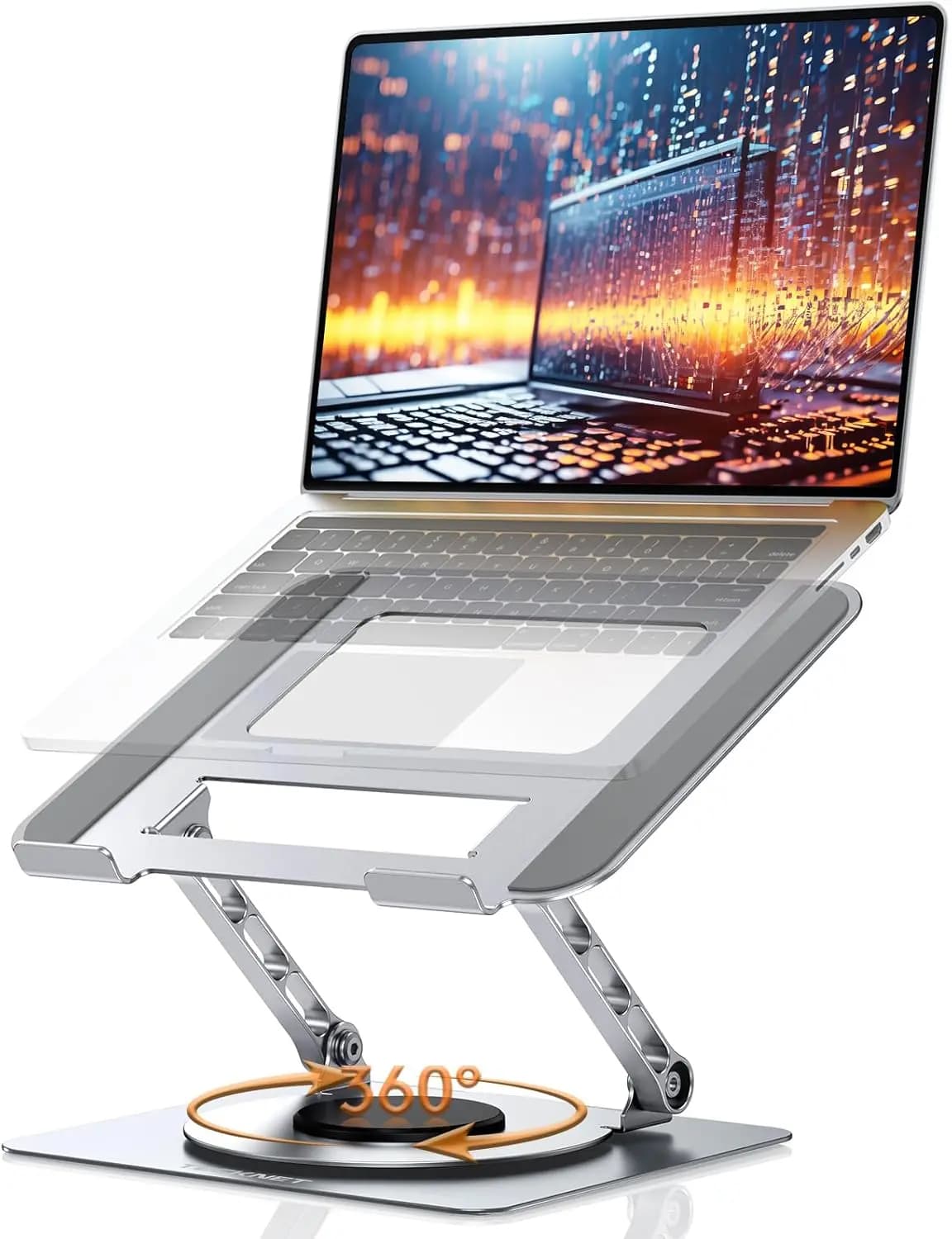 360 ° Supporto Girevole per Laptop, Altezza Regolabile e Design Pieghevole per MacBook, Dell, HP e Tutti i Laptop da 10-17 Pollici - Argento