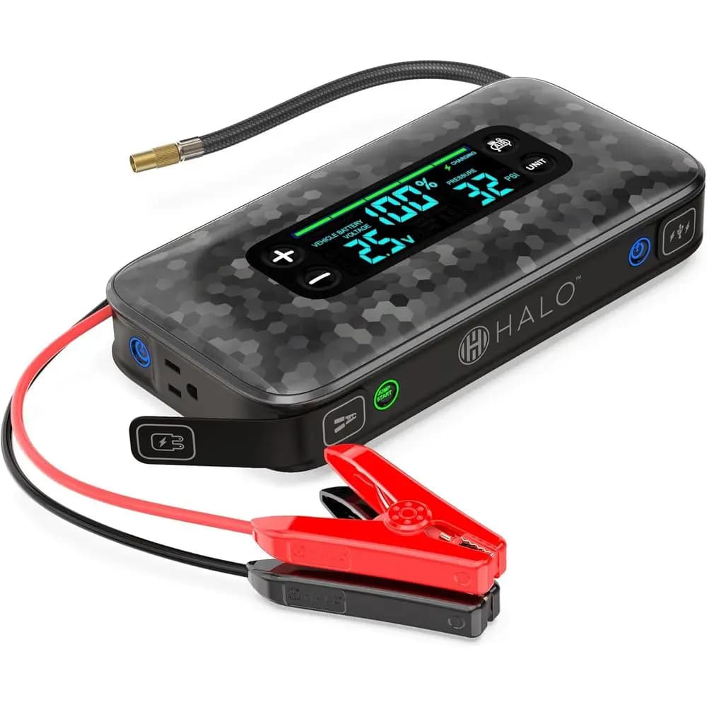 Avviatore d'Emergenza Portatile per Auto con Compressore d'Aria da 130 PSI, Power Bank da 55,5 Wh, Ampio Display, Luce di Emergenza, Avvia Auto, SUV e