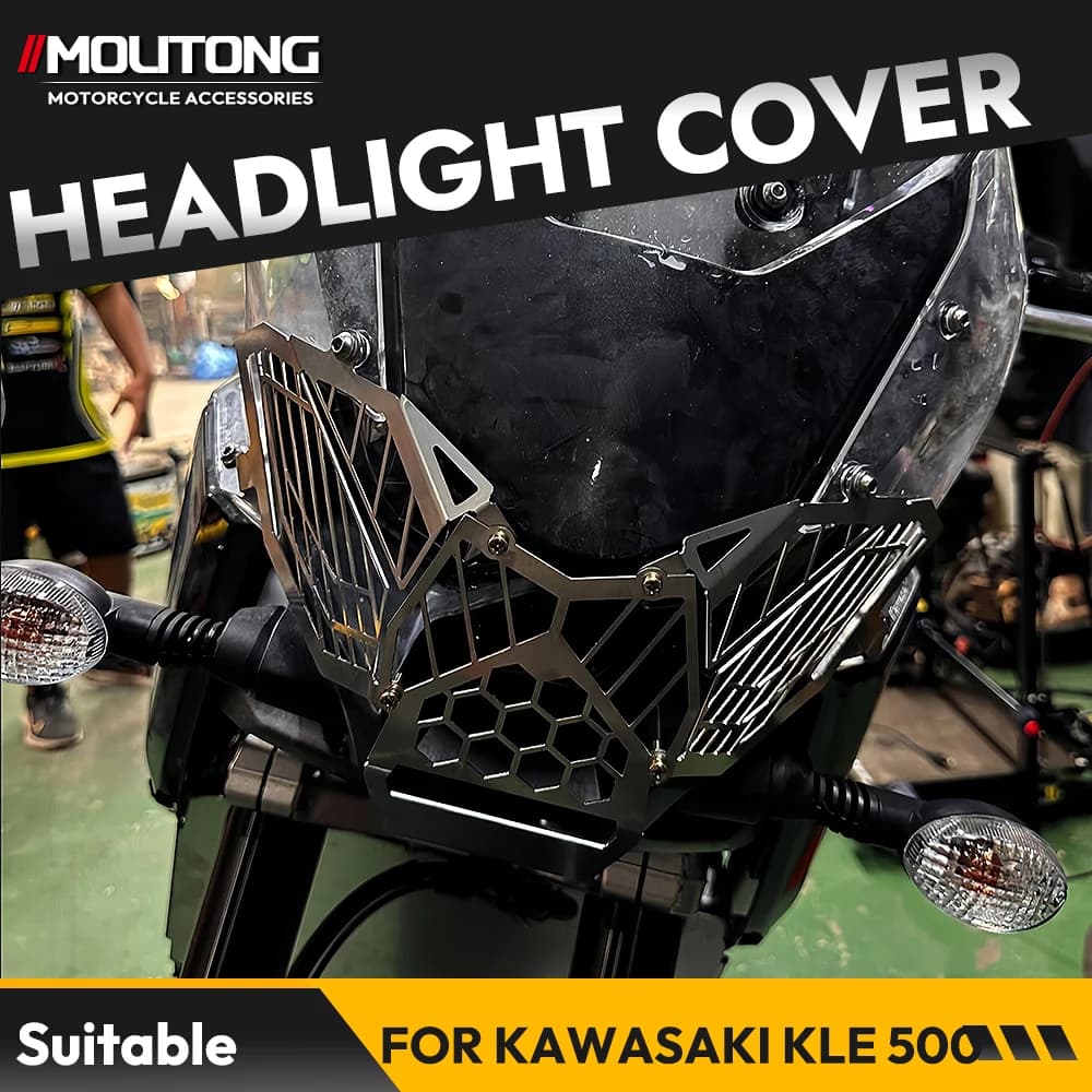 NEW Motorcycles Front Light Guard Grill Headlamp Protector Mesh Shield Lamp Cover Fit For Kawasaki KLE 500 SE ABS 2026