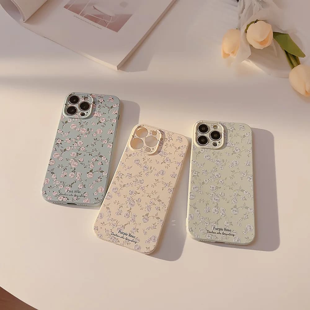Custodia Protettiva Morbida Antiurto Coreana a Schermo Intero con Fiori di Rosa per iPhone 17 Air 16 15 13 14 12 11 Pro Max
