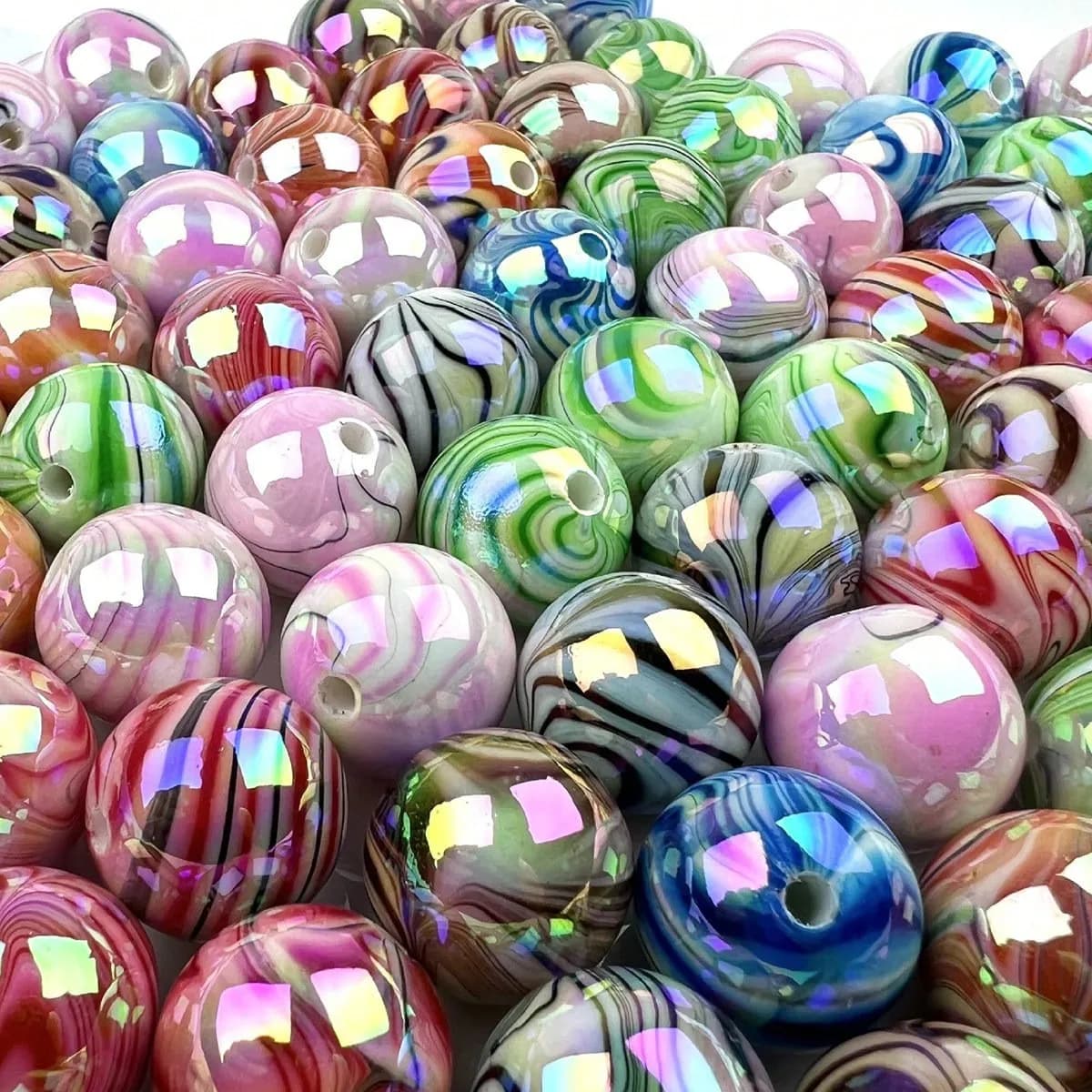 8/10mm Jewelry Accessories DIY Bead Accessories Mixed Plating Water Pattern Bright Color Pattern Acrylic Beads, Loose Beads
