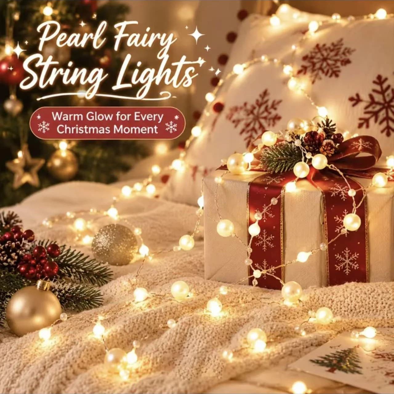Red White Pearl LED String Lights Fairy Copper Wire Green Leaf Vine Battery Powered Home Wedding Christmas Holiday Decor Party