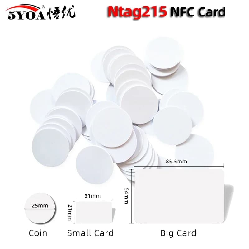 5YOA 5YOA 10 pz Carta NFC Ntag215 Carte Monete Badge 215 Chiave Chip 13.56 MHz Ultraleggero Universale ISO IEC14443A 25mm PVC Impermeabile