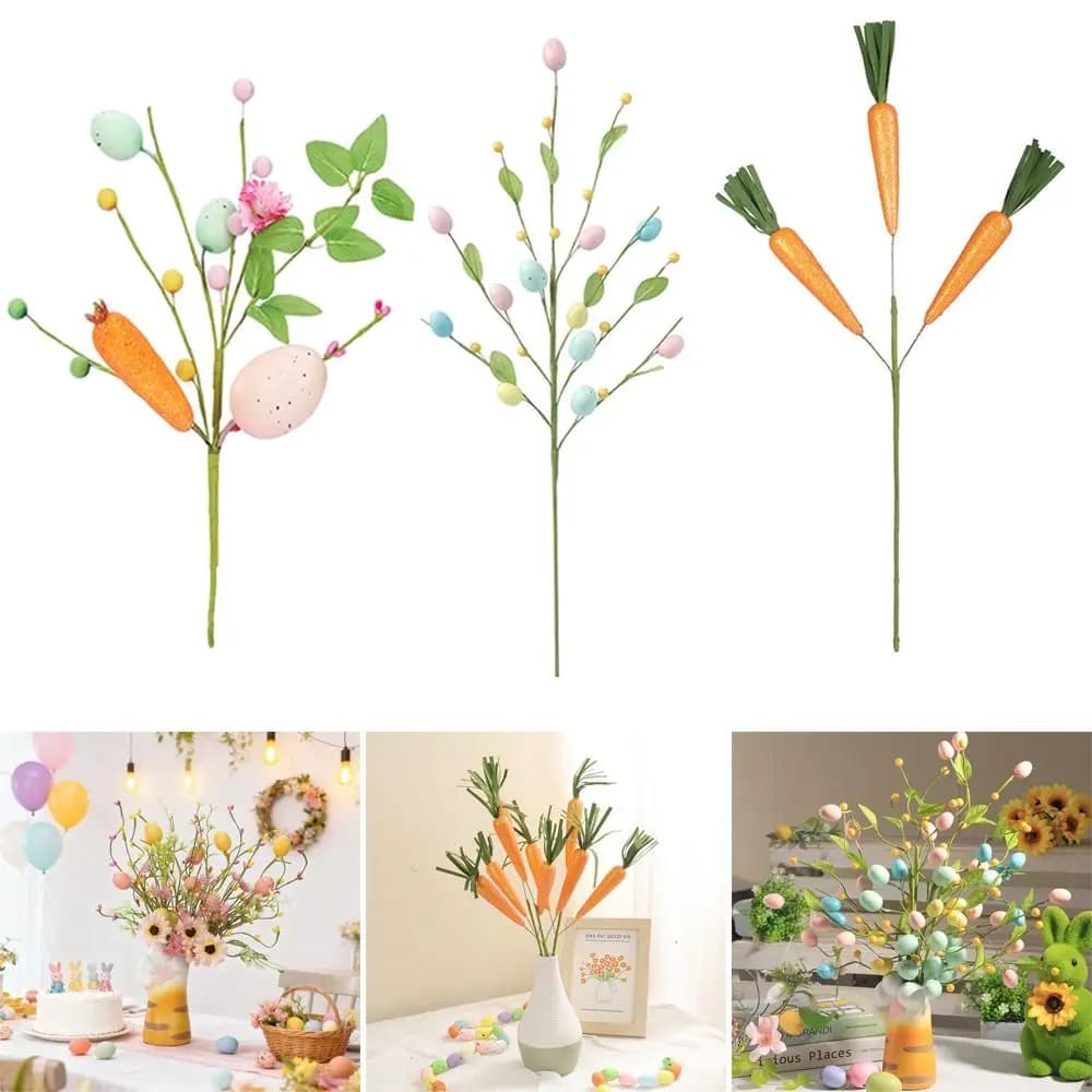 Colorful Egg Easter Carrot Bouquet Artificial Flower Bouquet Form Foam Easter Egg Bouquet Fake Plant Artificial Flower Branch