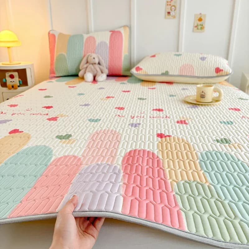 2/3 pezzi in lattice addensato materassino trapuntato estate stampato fresco lenzuolo antiscivolo lenzuolo per bambini carino con federa