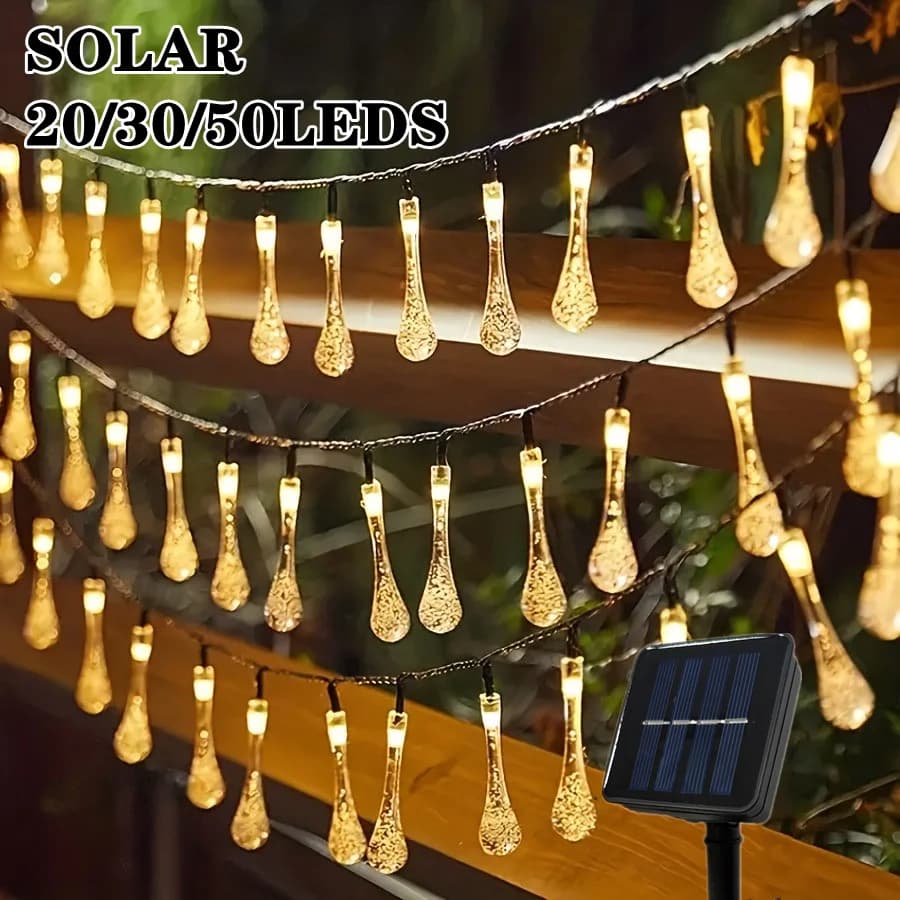 2025 Solar LED Water Drop String Lights Outdoor Christmas Fairy Garden Decor Bubble Ball Lights For Lawn Courtyard