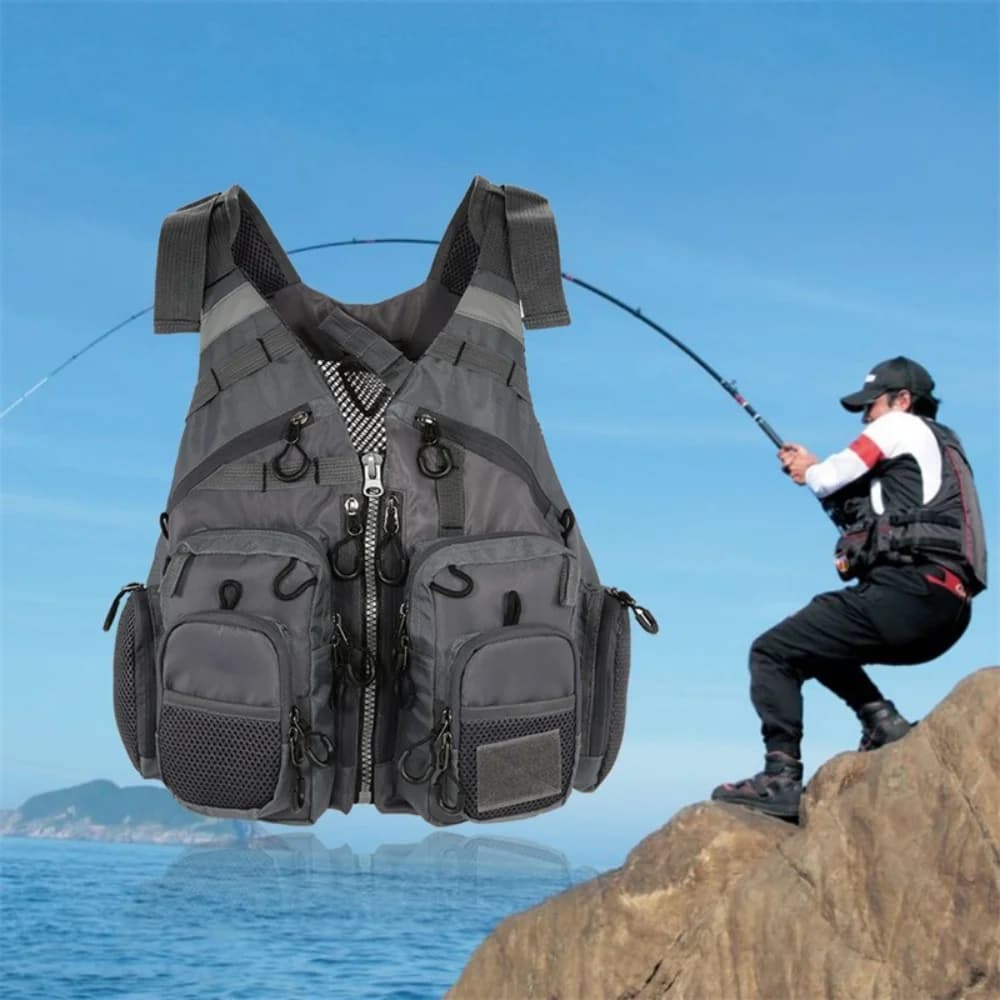 Giubbotto salvagente da pesca Giacca di sicurezza leggera 2 in 1 con multi tasche in schiuma rimovibile regolabile 50-90 kg per la pesca in mare e su roccia