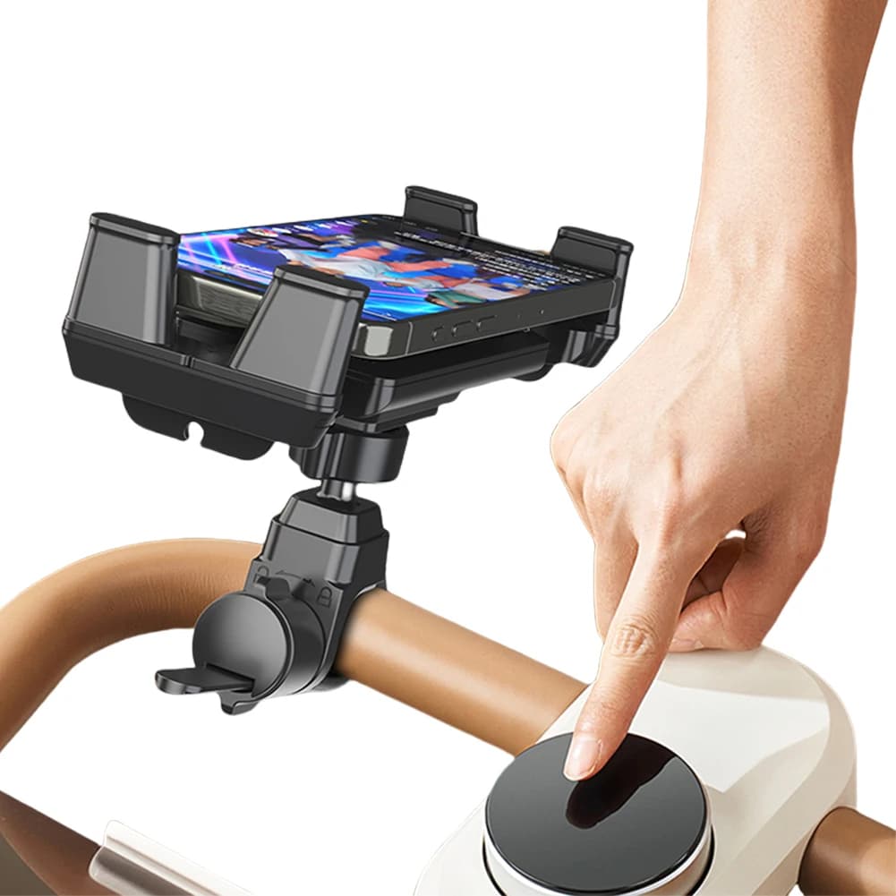Supporto per tablet per telefono da bici 360 ° Supporto per telefono girevole per tablet da ciclismo per interni, ammortizzante universale per tapis roulant da palestra per interni