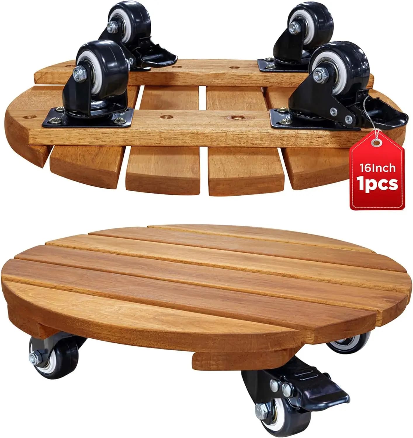 16 inch resistant wooden plant trolley with capacity of 500 pounds, 360° rotation ° Wheels Lockable for Vases and Objects