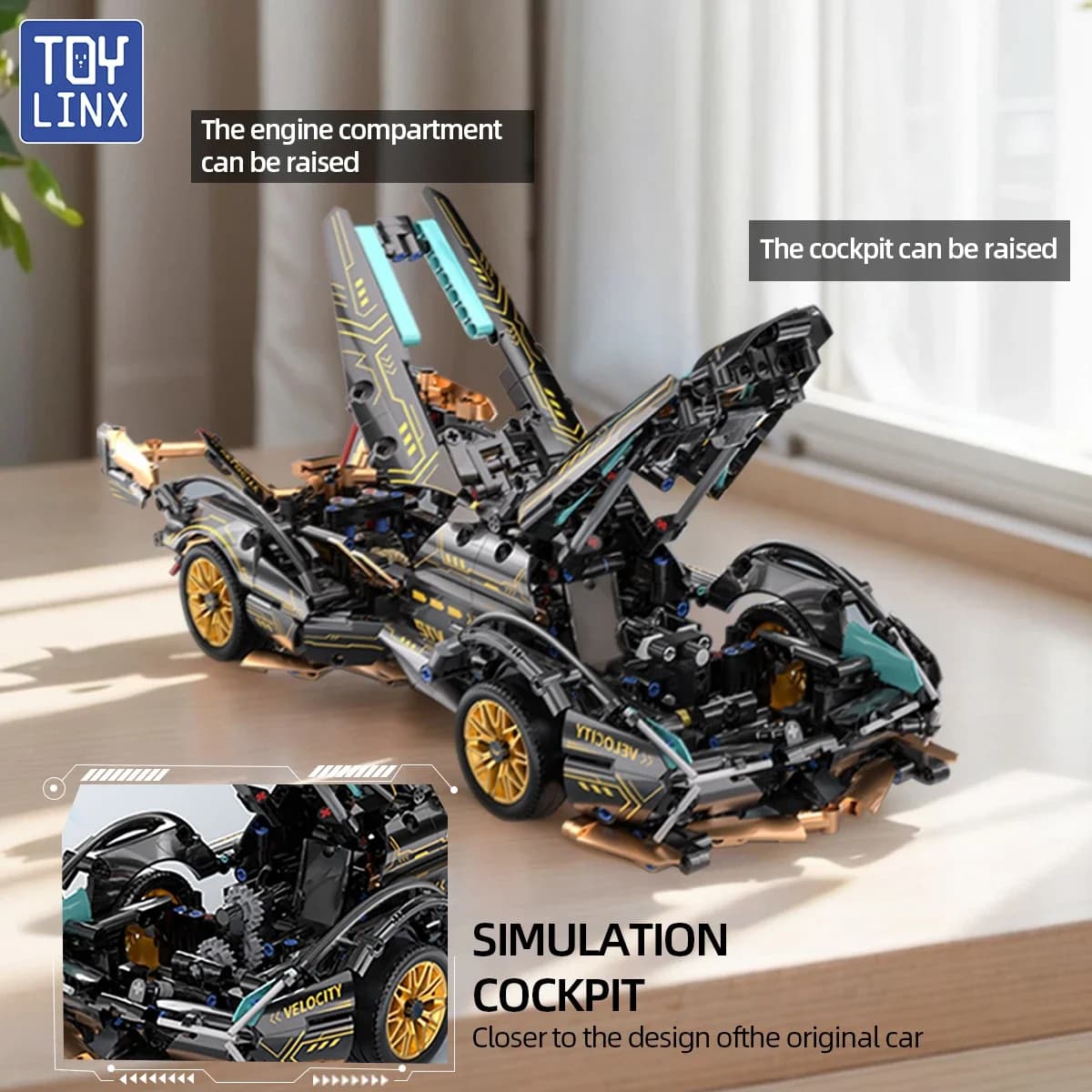 981 pezzi in oro nero modello fai da te assemblaggio di blocchi di costruzione giocattoli decorazione auto da corsa sportiva regalo per bambini adulti regali di Natale