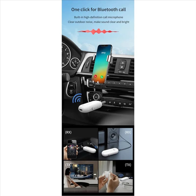 GROCE-Adattatore per trasmettitore ricevitore Bluetooth 5.1 wireless Trasmettitore stereo AUX da 3,5 mm Supporto per chiamate in vivavoce Scheda TF per auto
