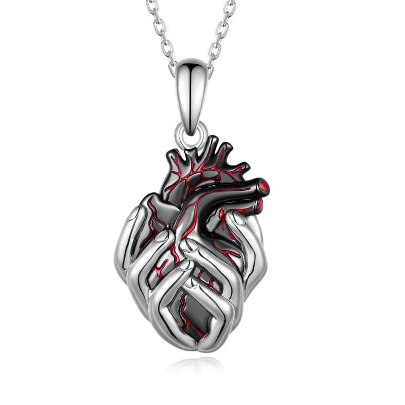 Gothic vascularized heart clavicle chain dark hand holding heart creative pendant organ dissection necklace