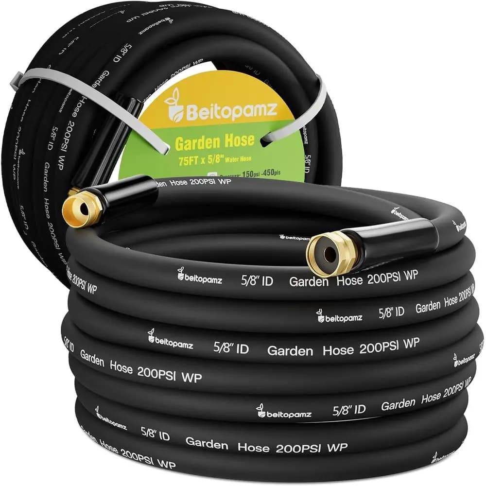 Garden Tube 75 foot x 5/8 inch resistant water pipe, flexible and durable, light rubber hybrid tube, leak-free connections, M