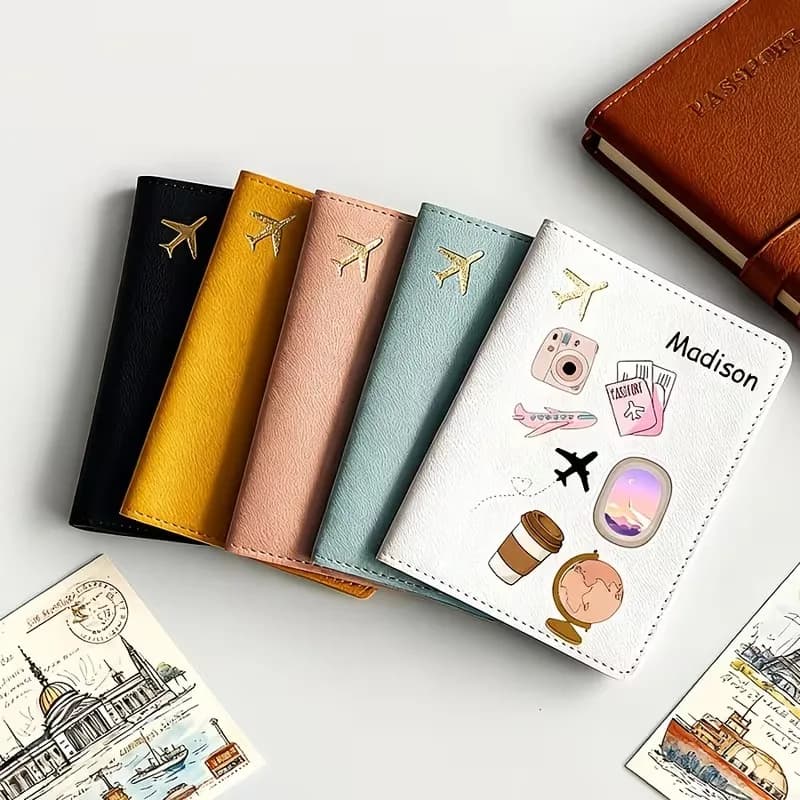 Custom Name Text Custom PU Passport Holder, Cartoon Pattern Designed Passport Case, Resistant And Durable Passport Cover