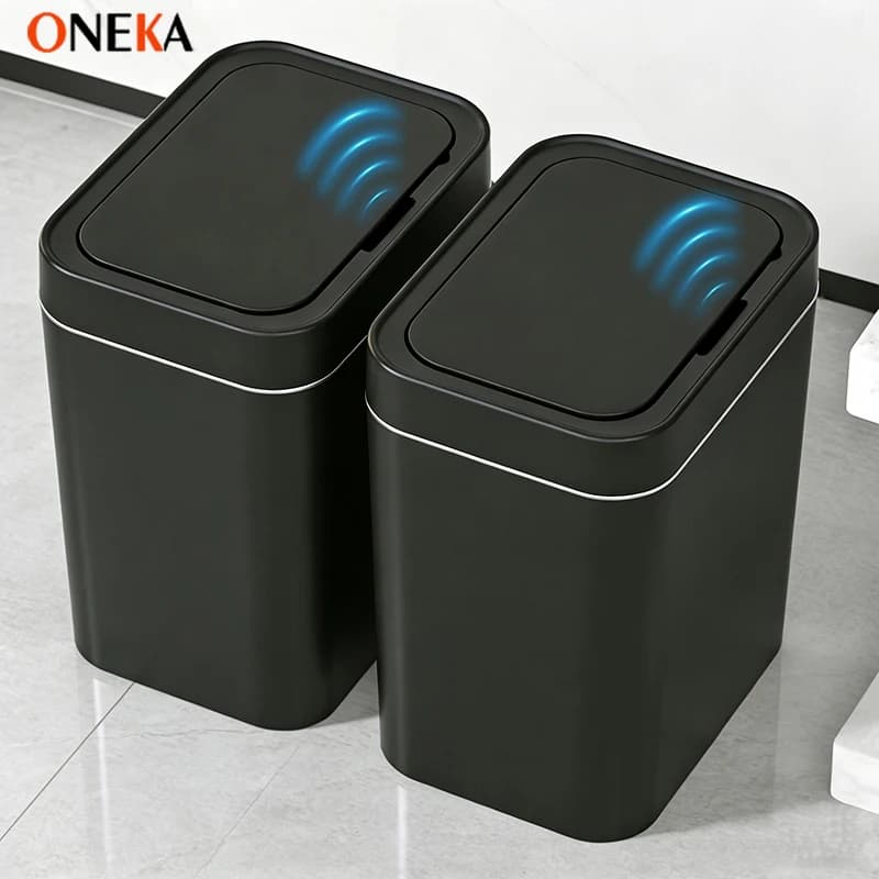 Cestino per rifiuti con coperchio, sensore a induzione touchless, in plastica, per cucina, bagno, ufficio, camera da letto, casa, alimentato a batteria