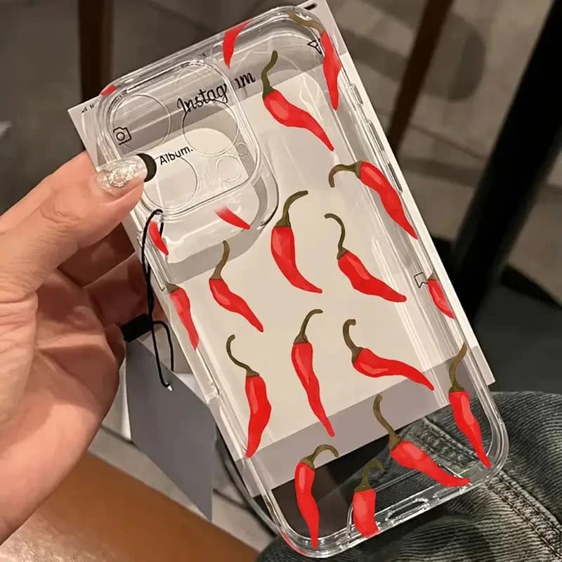 Transparent phone case with red chili print for Samsung Galaxy S25 S24 Ultra S23 FE S22 Plus A56 A16 A36 A55 A54 A35 A53 Cover