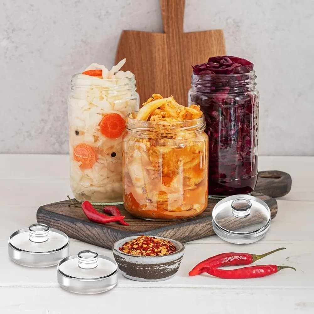 Transparent fermented glass weights with handle Wide mouth Glass jar cover Sealed kitchen Gadget Heavy fermentation weights Kimchi creation