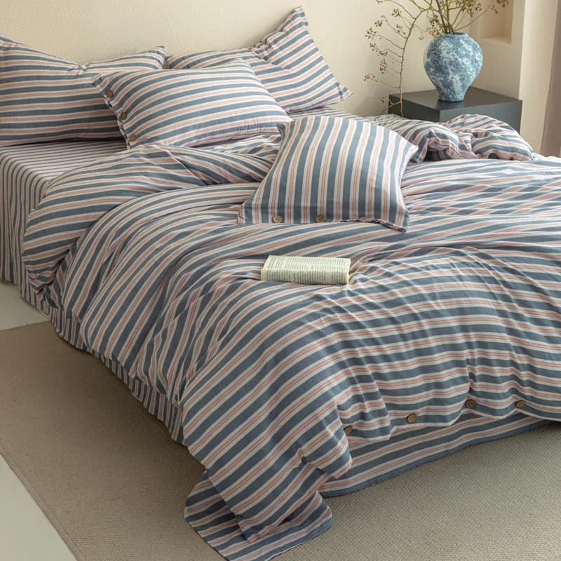 Set di lenzuola a righe, biancheria da letto delicata sulla pelle, per camerette di ragazze e ragazzi, set di biancheria da letto singolo/matrimoniale/queen size.