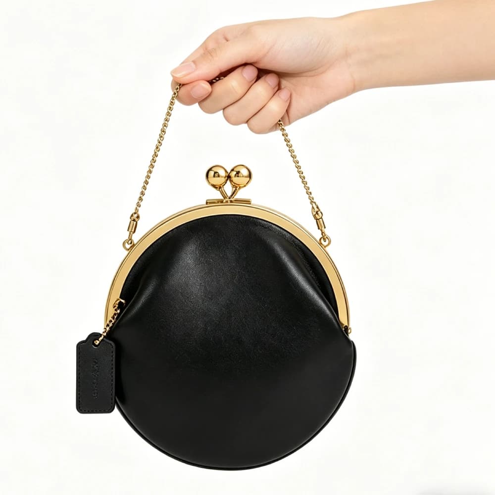 Borsa a Tracolla con Catena e Chiusura a Lucchetto, Elegante Pochette in Pelle con Cerniera, Borsa Vintage da Donna Firmata