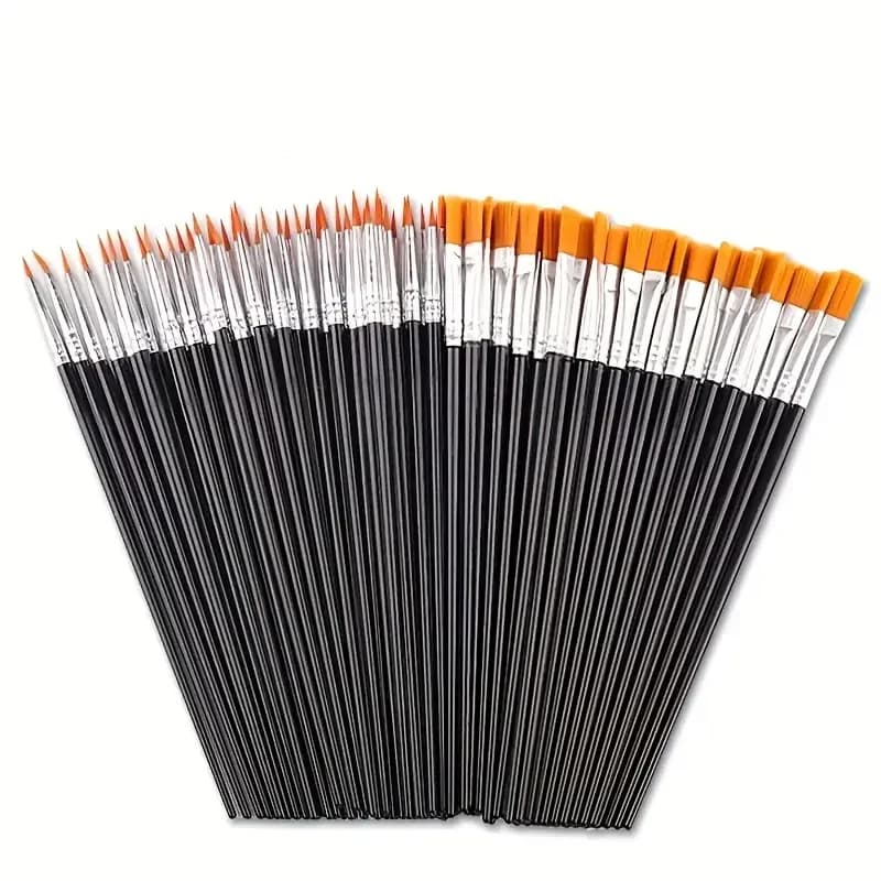 Set di pennelli per pittura da 50 pezzi, per capelli piatti rotondi, in nylon, per olio, acrilico, acquerello, materiale scolastico d'arte