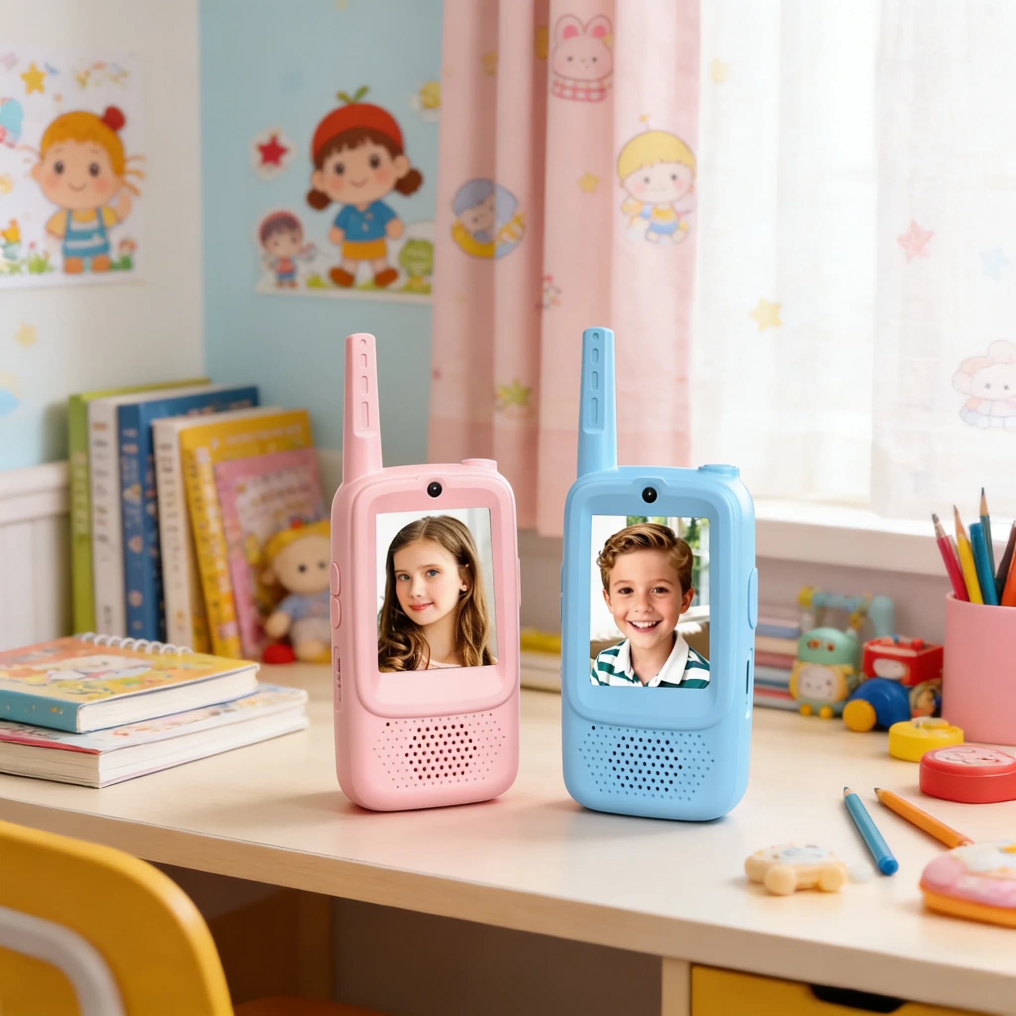 Walkie Talkie Video per Bambini - Set da 2 con Cambio Voce, Giocattoli Divertenti per Interni ed Esterni, Regalo di Compleanno per Ragazzi e Ragazze