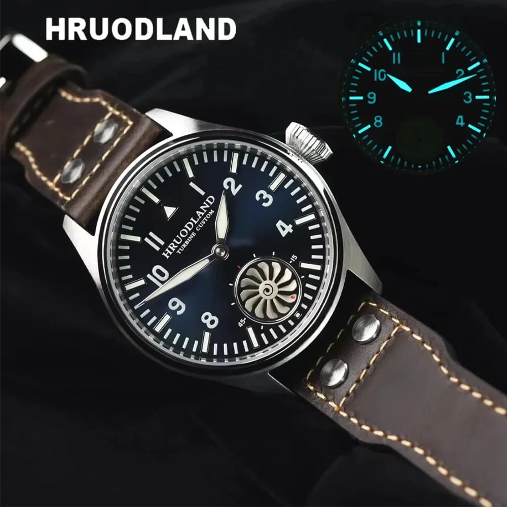 HRUODLAND Orologio da pilota per uomo BGW-9 Orologio da polso meccanico luminoso in acciaio inossidabile 316L Vetro zaffiro 10ATM Impermeabile F016