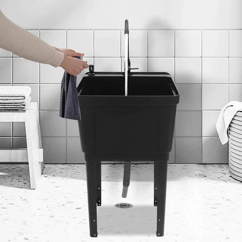 Lavandino multiuso per vasca da bagno indipendente con rubinetto e dispenser di sapone per bagno nero