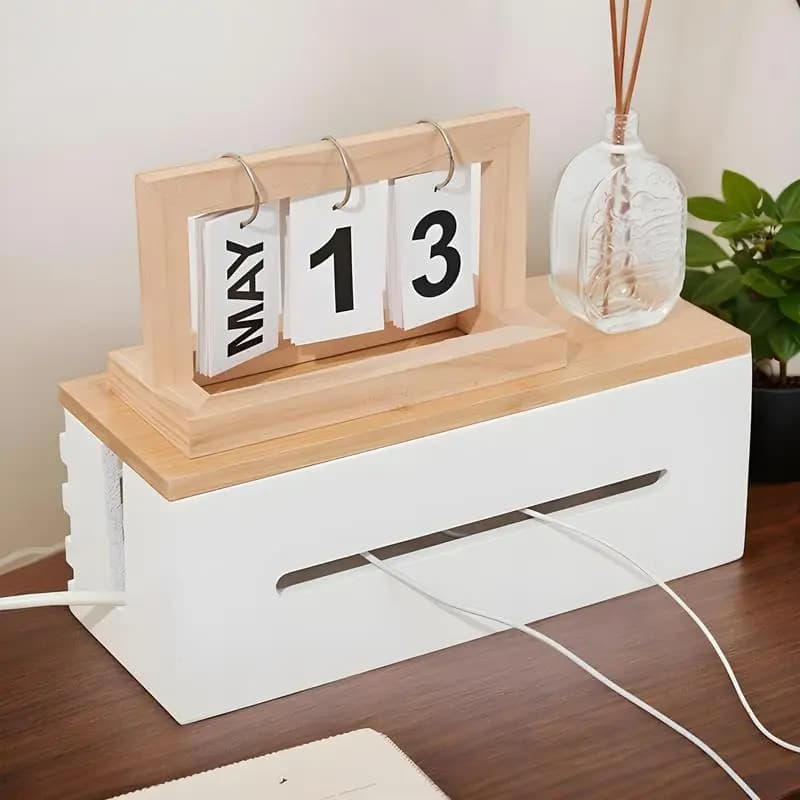 Cable Storage Box Wooden Power Line Storage Case Dustproof Charger Socket Organizer cable organizer home storage box