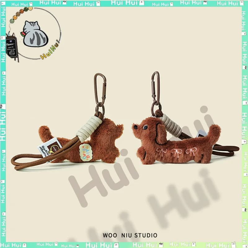 Cute Dachshund Puppy Plush Stuffed Doll Pendant Couple Bag Schoolbag Pendant 2025 New Keychain