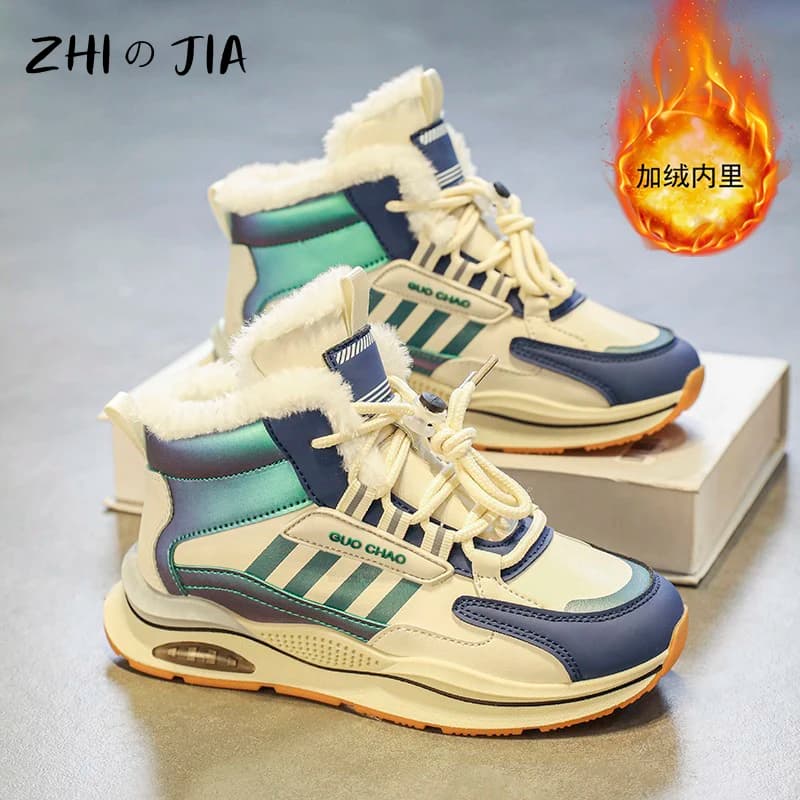 Scarpe calde in peluche in pelle per bambini invernali scarpe da basket durevoli antiscivolo scarpe da ginnastica per il tempo libero per studenti calzature moda 31-40