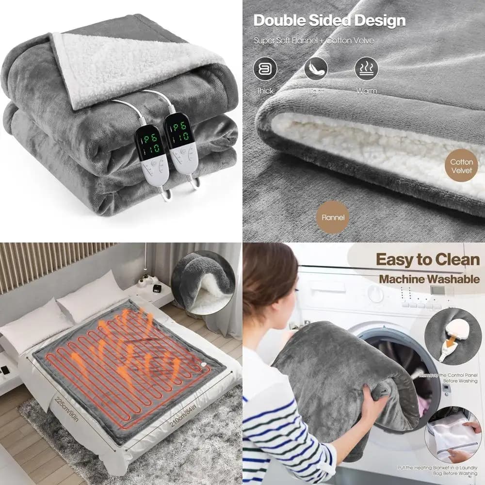 Coperta Elettrica Queen Size 84x90 con 6 Livelli di Calore e Timer Auto-Spegnimento 1-10 Ore, Lavabile in Lavatrice per Casa e Ufficio (Grigio)
