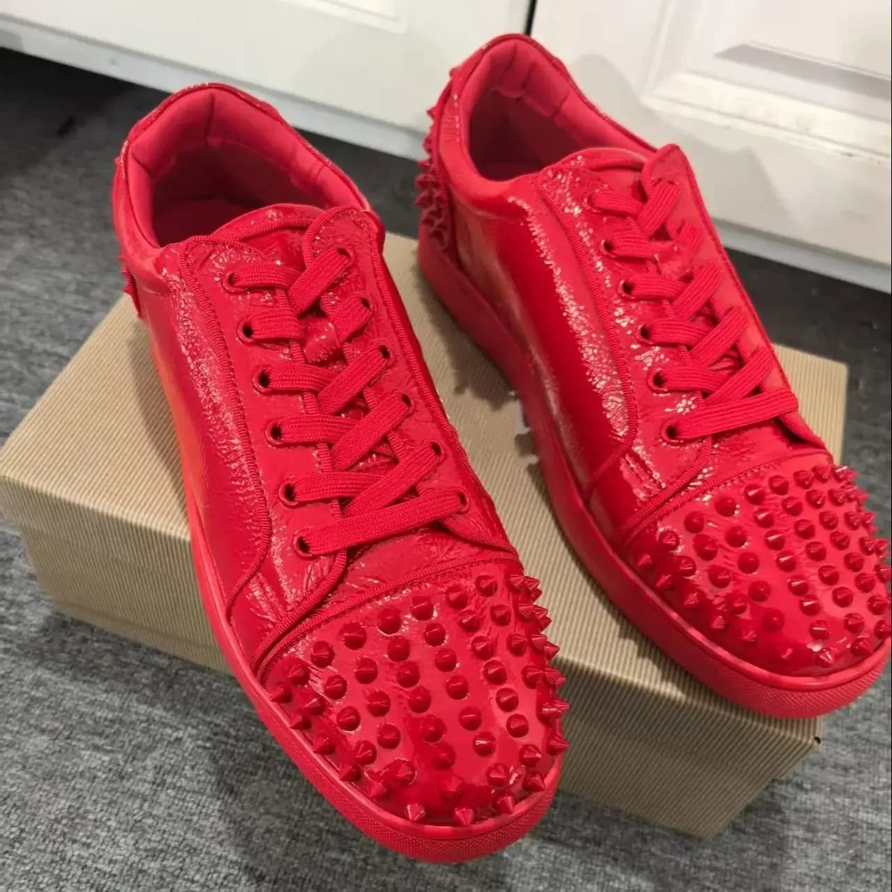 Men's sneakers in red painted leather flat sole intensifying superficial Zapatillas De Mujer complete sports shoes casual stringed by men