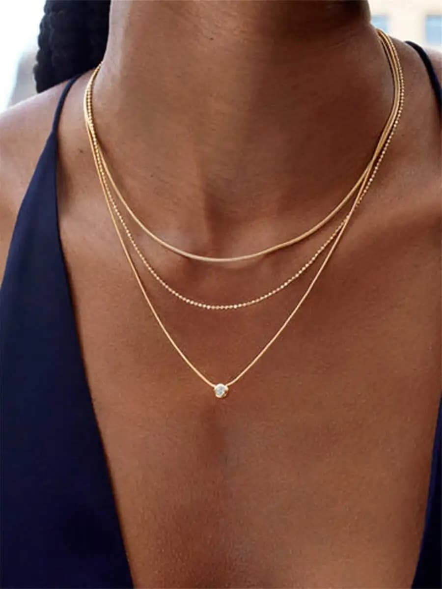 1 Piece 18K Gold-Plated 304 Stainless Steel Anti-Allergy Waterproof Multi-Layers Simple Zirconia Pendant Necklace For Women Neck