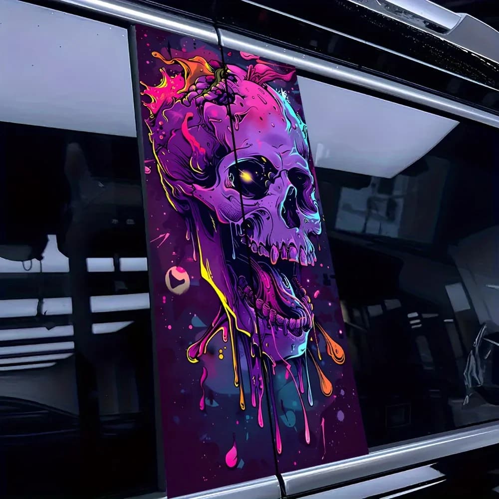 Vinyl car B-mounting stickers with skull and alien, 2 pieces, durable and scratch-resistant for all exterior vehicles