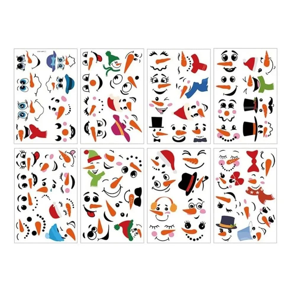 71pcs PVC Christmas Snowman Face Stickers DIY Transparent Cartoon Stickers Self-adhesive Water Bottle Cup Expression Stickers