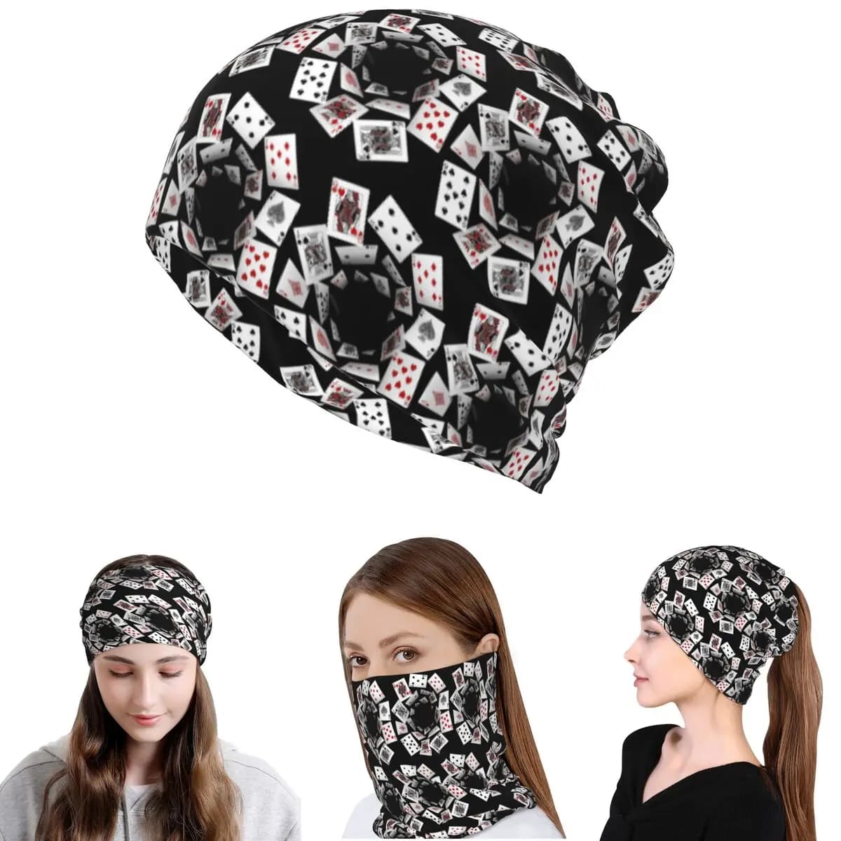 Falling Poker Card Bandana Neck Cover Wrap Mask Scarf Multi-use Headband Beanies Hat Unisex Adult Breathable