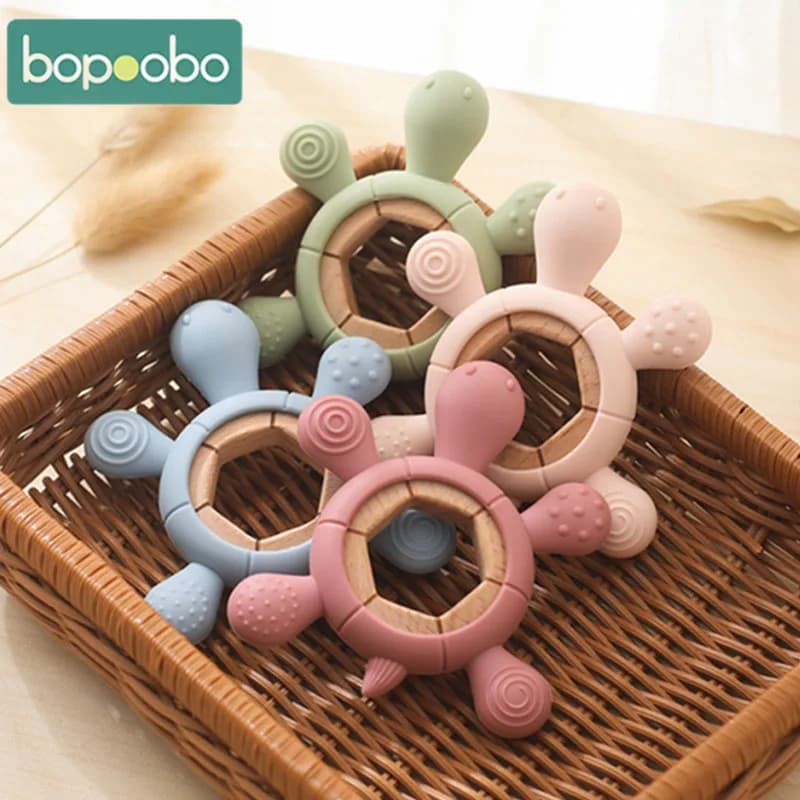 1pc BPA Libero Del Silicone Massaggiagengive Forme di Tartaruga Roditore Gomma Dolore Del Bambino di Sollievo Dentizione Anello Massaggiagengive In Legno Infantile Giocattoli Sensoriali Regali