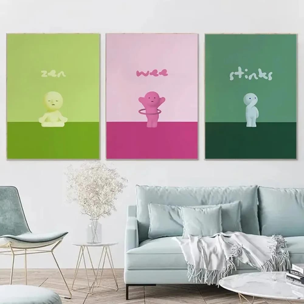 Modern Colorful Smiski Yoga Meditation Posters and Prints Canvas Printing Zen Wall Art Picture for Yoga Studio Home Decor