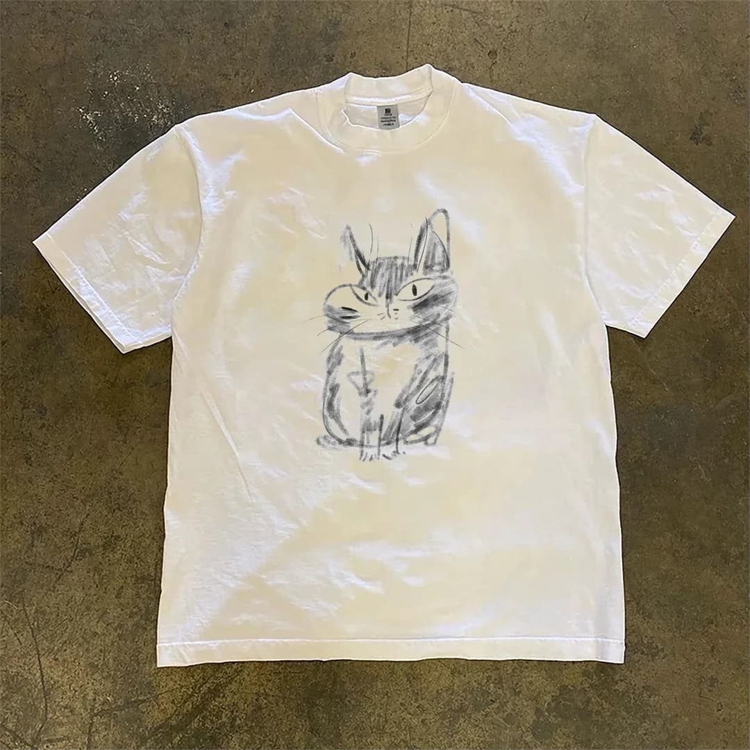 Pure Cotton Double Thread Loose Fit Short Sleeve T-Shirt for Men And Women Grafsup Brand Breathable Printed round Neck Top