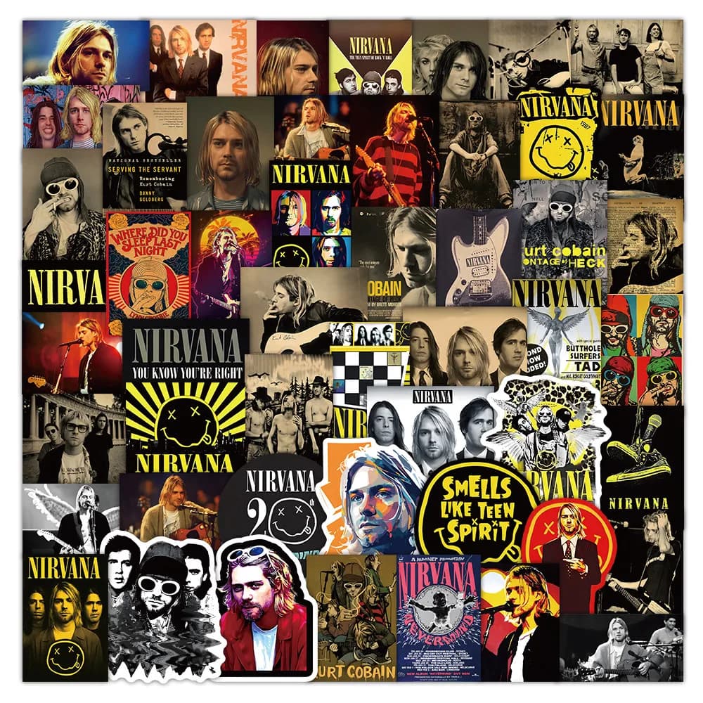 52 Pezzi di Adesivi della Band Nirvana - Decalcomanie Decorative per Appassionati di Musica Rock per Laptop, Cover per Telefoni e Chitarre Papery Pop Store