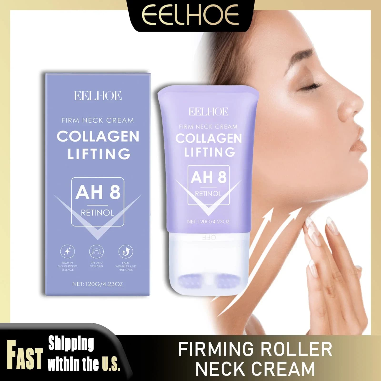 EELHOE Crema per il Collo al Collagene 120g, Nutriente, Riduce le Rughe Sottili, Rassodante, Migliora la Pelle Flaccida, Balsamo Essenziale Levigante