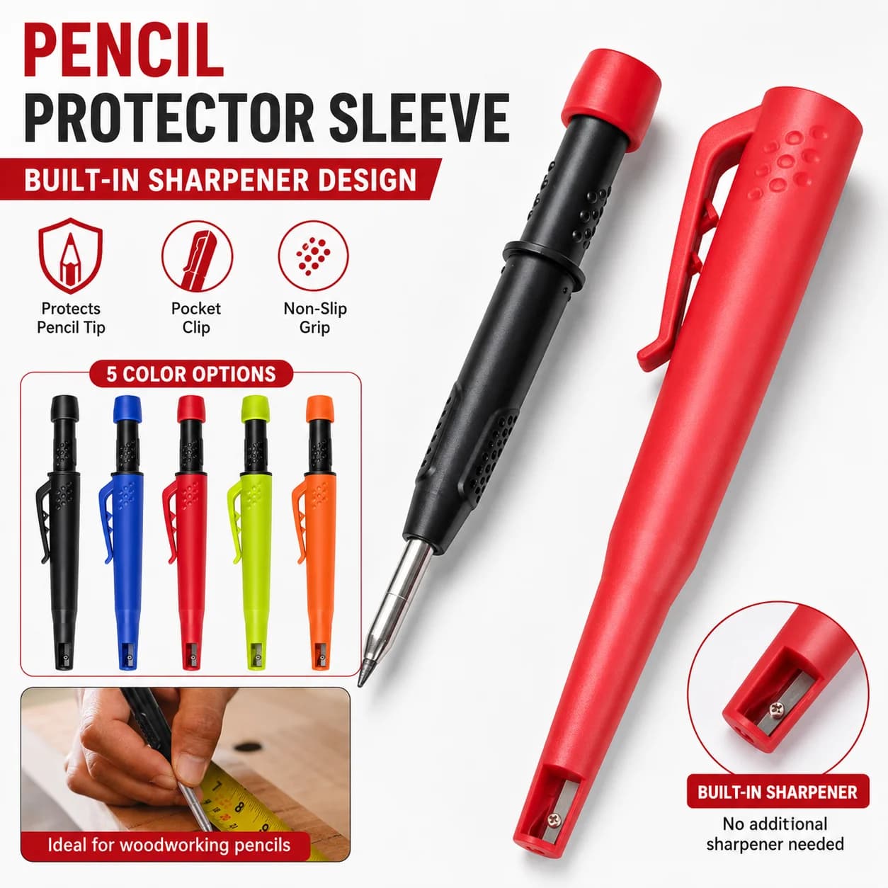 3pcs 2.8mm Woodworking Mechanical Pencils with Built-in Sharpener Integrated Design Pen Cap, For Architects' Deep Hole Marking