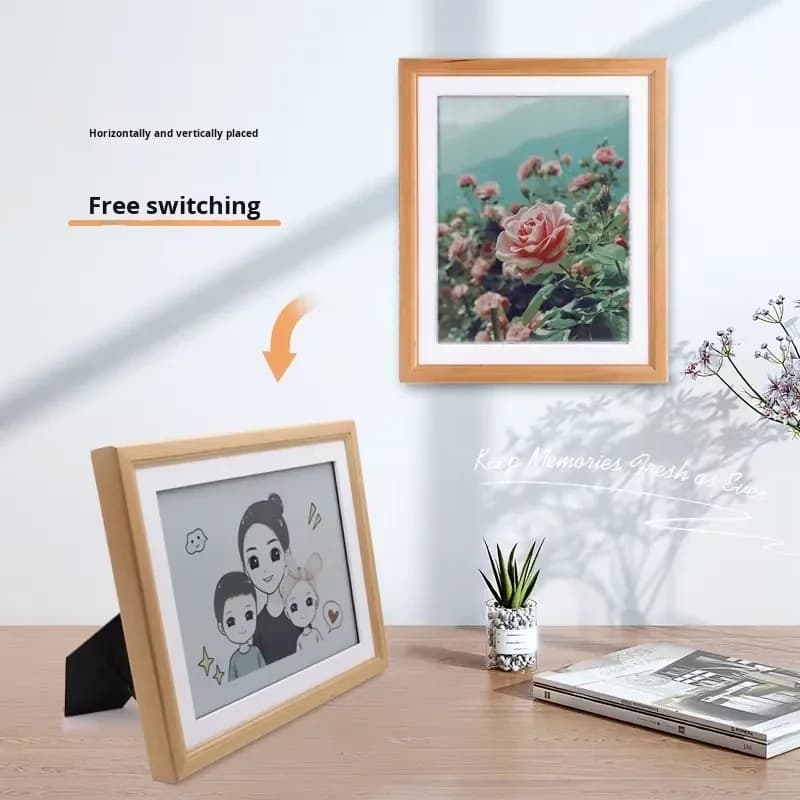 Picksmart PW133_E6_V1 13.3inch Full-Color High-Definition Digital Photo Frame Cherry Solid Wood Ink Screen Display Colorful