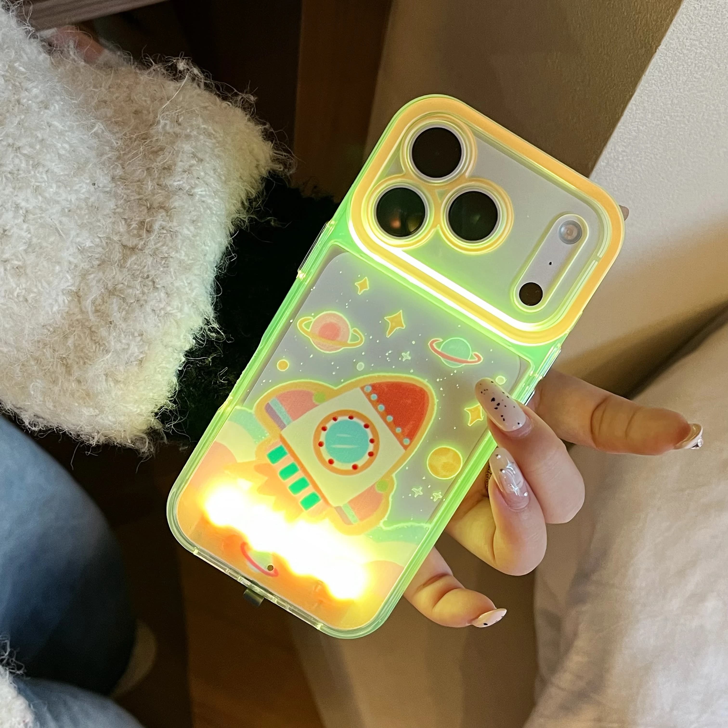 Rocket universe With Luminous Flash Phone Case For iPhone 17 16 17 15 13 12 11 14 Pro Max 16 14 15 Plus X XRXSMAX fashion Cover